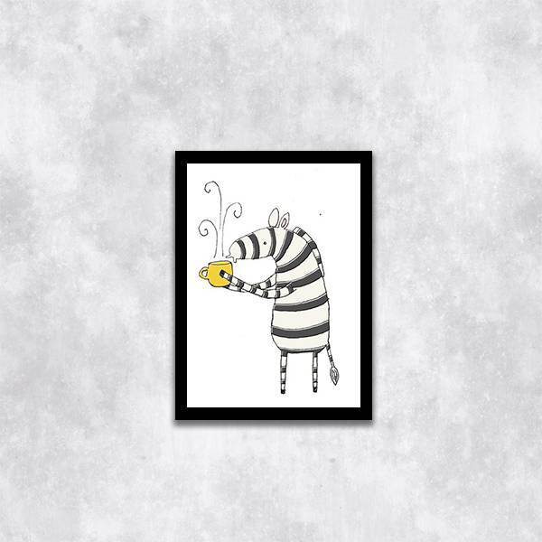 Quadro Zebrinha Café 33x24cm - Com Vidro Moldura:madeira Bran