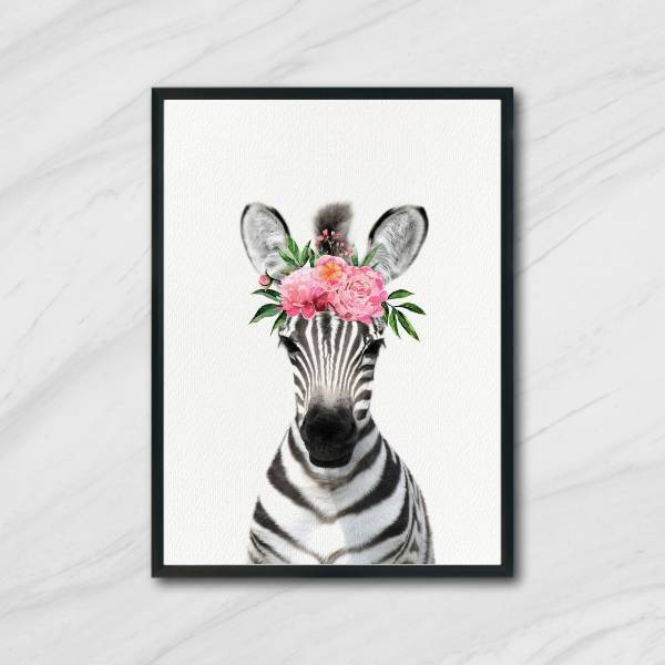 Quadro Zebrinha Coroa De Flores 45x34cm - Com Vidro Moldura:m