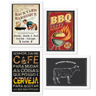 Quadros  Churrasco Moldura Branca 33x43cm 4un