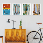 Quadros Abstrato Geométrico  Moldura Branca 22x32cm 4un