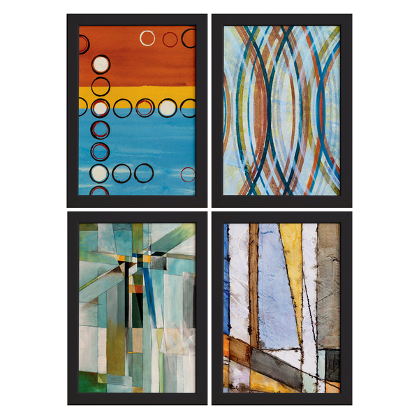 Quadros Abstrato Geométrico  Moldura Preta 22x32cm 4un