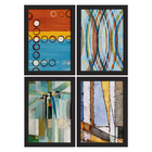 Quadros Abstrato Geométrico  Moldura Preta 33x43cm 4un