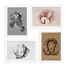 Quadros Animais Safari África Moldura Branca 22x32cm 4un