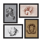 Quadros Animais Safari África Moldura Preta 33x43cm 4un