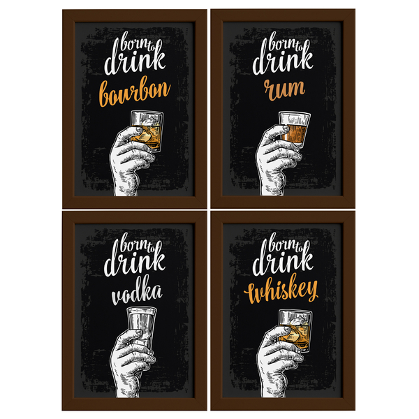 Quadros Bebidas Born Drinks Moldura Marrom 22x32cm 4un