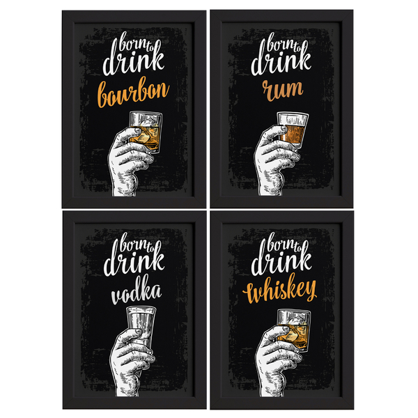 Quadros Bebidas Born Drinks Moldura Preta 22x32cm 4un