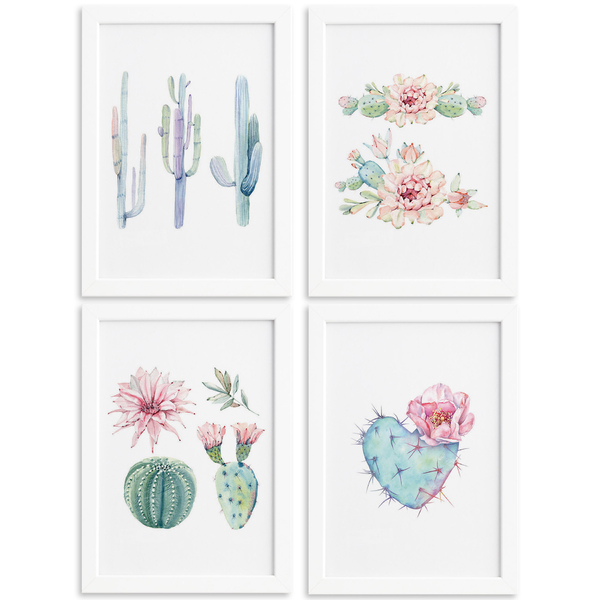 Quadros Cactos Com Moldura Branca Kit 4un 33x43cm Leroy Merlin