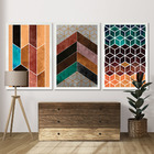 Quadros Chevron Com Moldura Premium 30x45 Kit 3 Peças - 115-p