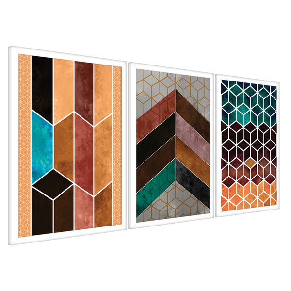 Quadros Chevron Com Moldura Premium 30x45 Kit 3 Peças - 115-p