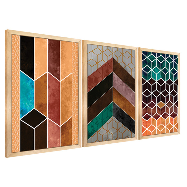 Quadros Chevron Com Moldura Premium 40x60 Kit 3 Peças - 115-m