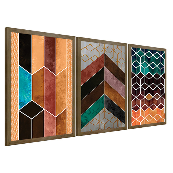 Quadros Chevron Com Moldura Premium 40x60 Kit 3 Peças - 115-r
