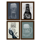 Quadros com Frase Boteco 22x32cm Moldura Marrom Kit 4un