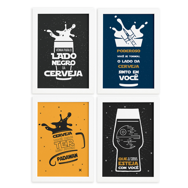 Quadros com Frase Boteco 22x32cm Moldura Preta Kit 4un