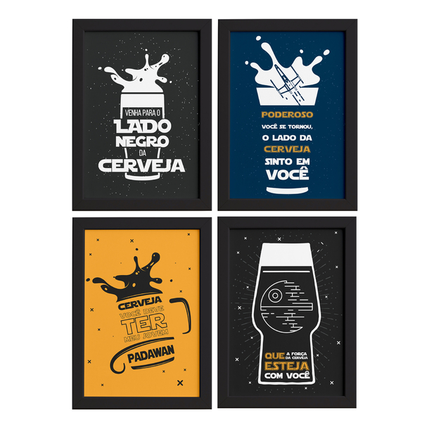 Quadros com Frase Boteco 33x43cm Moldura Preta Kit 4un