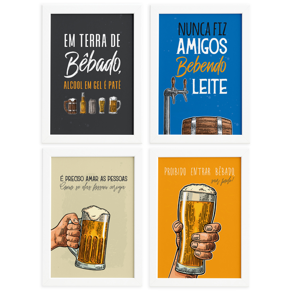 Quadros Com Frases Cerveja Moldura Branca 22x32cm Kit 4un Leroy Merlin