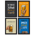 Quadros com Frases Cerveja Moldura Preta 22x32cm Kit 4un