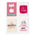 Quadros com Frases Happy Cat Moldura Branca 22x32cm 4un