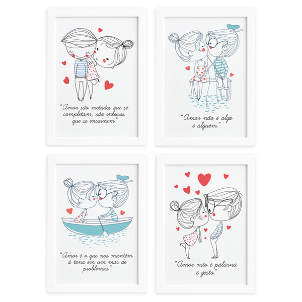 Quadros Com Frases Namorados Moldura Branca 33x43cm Kit 4un Leroy Merlin