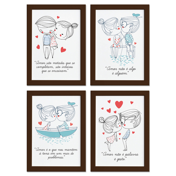 Quadros Com Frases Namorados Moldura Marrom 22x32cm Kit 4un Leroy Merlin
