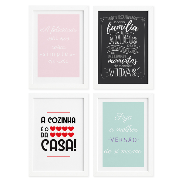 Quadros Cozinha Variada Moldura Branca 22x32cm 4un