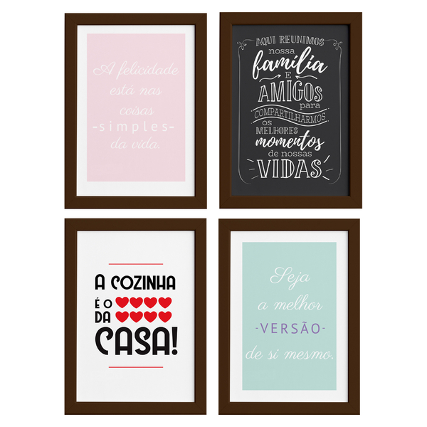 Quadros Cozinha Variada Moldura Marrom 22x32cm 4un