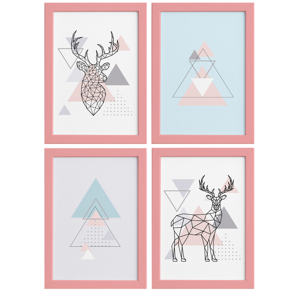 Quadros Decoração Minimalista Alce Moldura Rosa 22x32cm