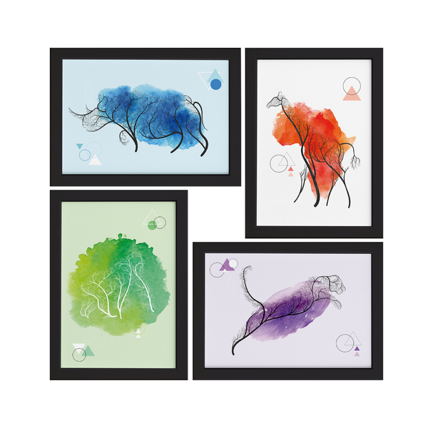 Quadros Decoracao Minimalista Animais Safari Moldura Preta 22x32cm 4un Leroy Merlin