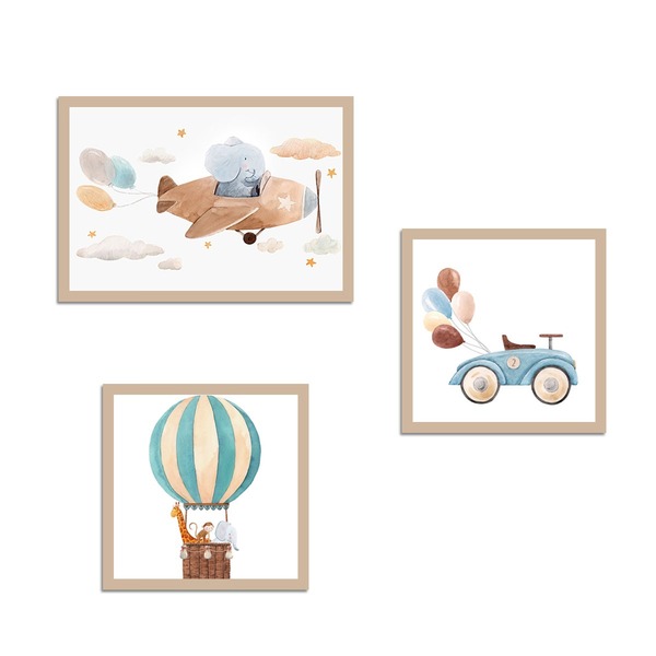 Quadros Decorativo Avião Carrinho Balão Para Quarto Infantil