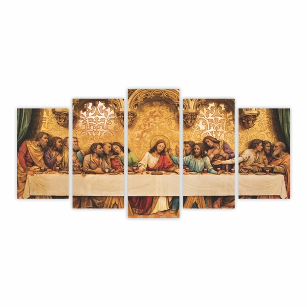 Quadros Decorativo Santa Ceia Dourada 5pc Kit 130x60cm