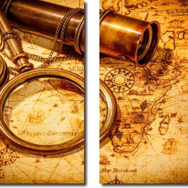 Quadros Decorativos Bússola Para Sala 2 Peças