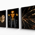 Quadros Decorativos Com Moldura E Vidro 60x40 Folhas Pretas E