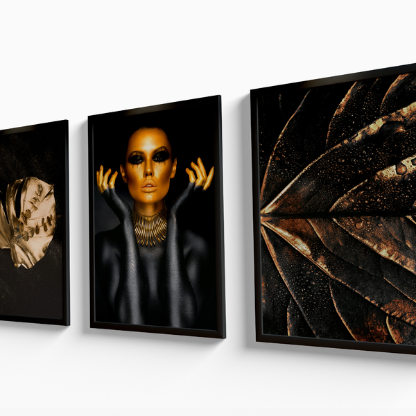 Quadros Decorativos Com Moldura E Vidro 60x40 Folhas Pretas E