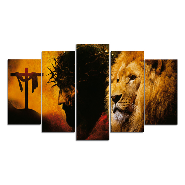 Quadros Decorativos Leao Juda Jesus Sala Mdf 5 Pcs 110x60cm Leroy Merlin