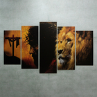 Quadros Decorativos Leão Juda Jesus Sala Mdf 5 Pçs 110x60cm