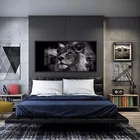 Quadros Decorativos Leão Preto E Branco Moldura Preta 2x2