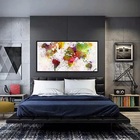 Quadros Decorativos Mapa Pintura Tinta 130x60 Moldura Preta