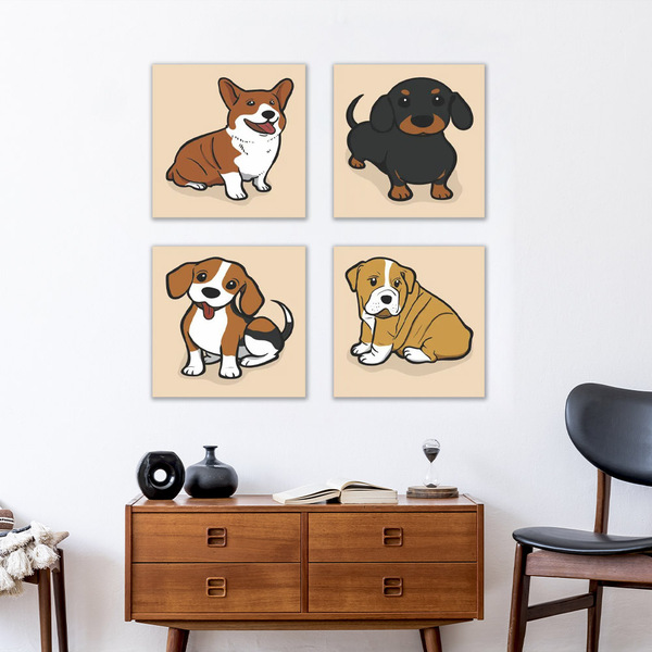Quadros Decorativos Pets Mascotes Cachorro 4 Peças