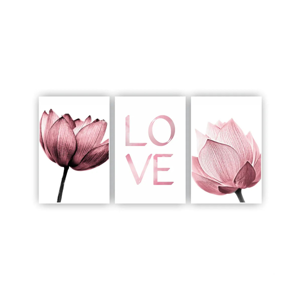 Quadros Decorativos Quarto Floral Flor Love Rosa 60x40