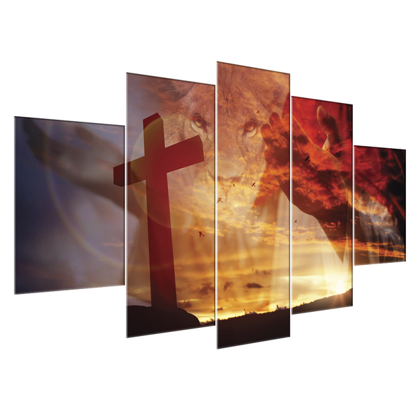 Quadros Decorativos Sala Leão Judá Jesus Cruz Religioso Kit