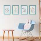 Quadros Elefante Azul Para Quarto Moldura Azul 22x32cm 4un