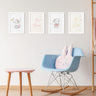 Quadros Elefante Rosa Para Quarto Moldura Branca 33x43cm 4un