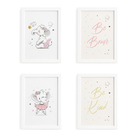 Quadros Elefante Rosa Para Quarto Moldura Branca 33x43cm 4un