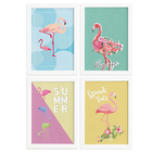 Quadros Flamingos Moldura Branca 4un 22x32cm