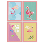 Quadros Flamingos Moldura Rosa 4un 22x32cm