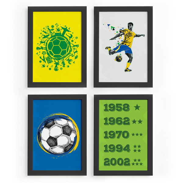 Quadros País do Futebol Verde Amarela 22x32cm Moldura Preta 4