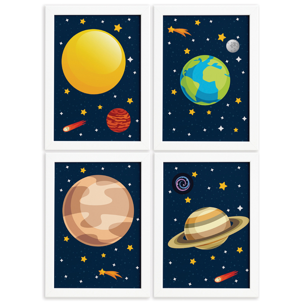 Quadros para Quarto Infantil Sistema Solar Planetas Kit 4un