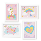 Quadros para Quarto Unicórnio 33x43cm Moldura Branca 4un