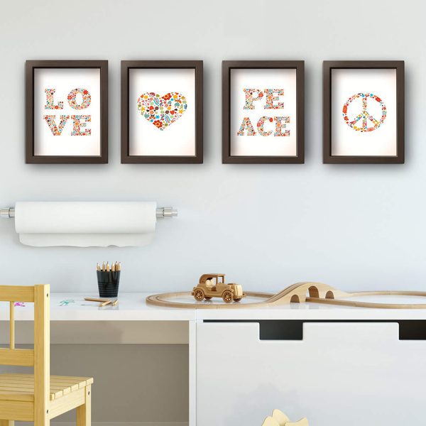 Quadros para Sala Paz e Amor Floral 22x32cm Moldura Marrom 4