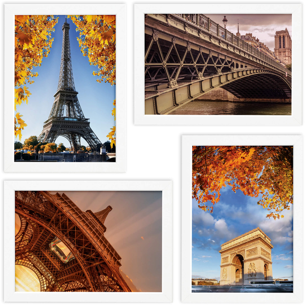 Quadros Paris Fotos para Sala Moldura Branca 22x32cm Kit 4un
