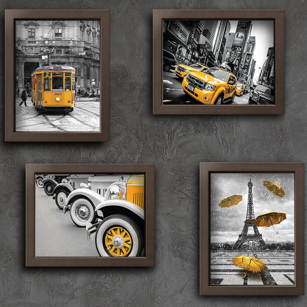 Quadros Paris New York Cidades Amarelo 22x32cm Mold Marrom 4 Un Leroy Merlin